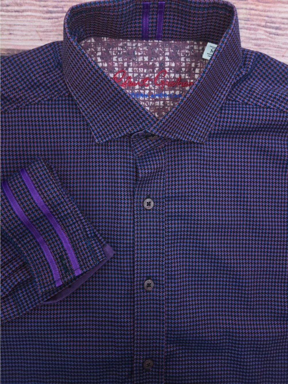Robert Graham Mens Purple Print Tailored Fit Shirt Medium